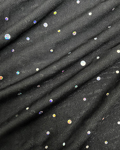 One-shoulder Rhinestone-embellished Mesh Fringed Asymmetrical Sheer Sexy Nightgow