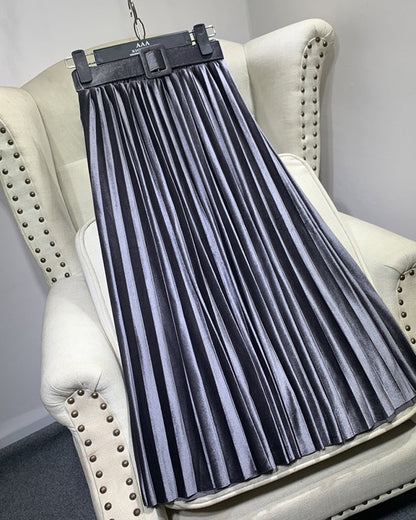 Casual Velvet Pearly Sheen High-waist A-line Pleated Skirt