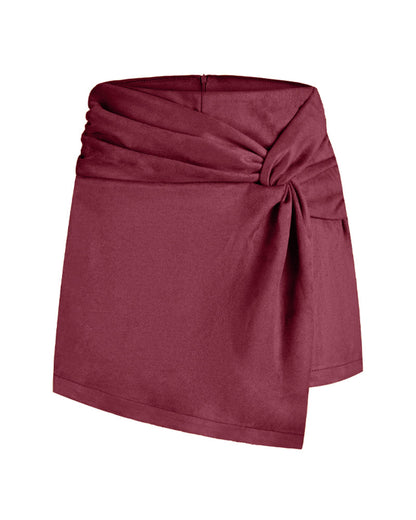 Women's Suede-like Knotted Pleated Irregular Mini Skirt