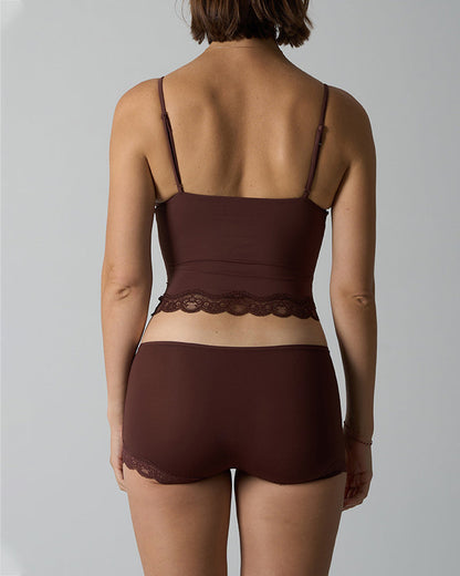 Sexy Skin-friendly Lace Trim V-neck Camisole and Boyshorts Underwear Set