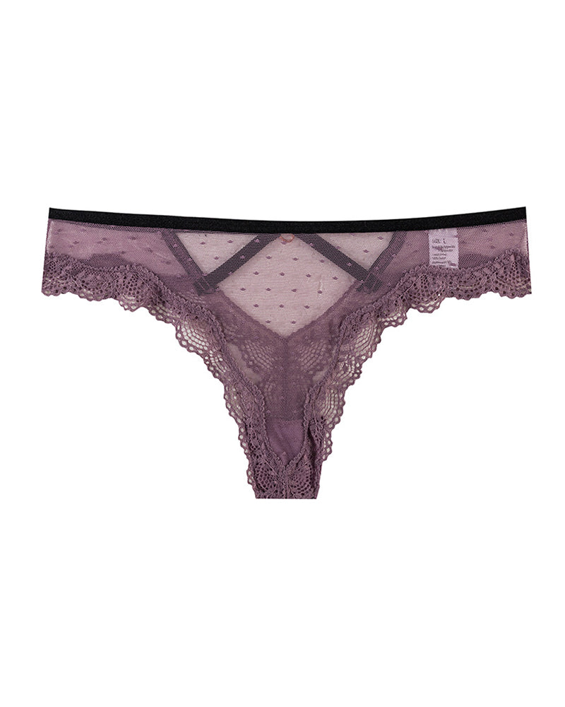 Sexy Polka Dot Lace Cutout See-through Thong