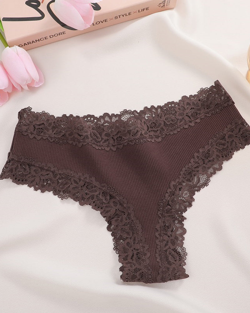 Comfortable Sexy Mid-Rise Lace-Trimmed Cotton Crotch Briefs