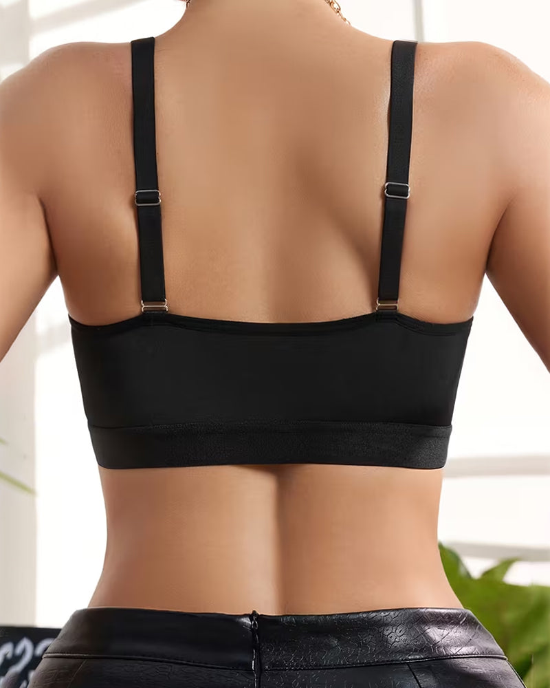 Sexy Deep V-neck Striped Mesh Paneling Front-closure Bra