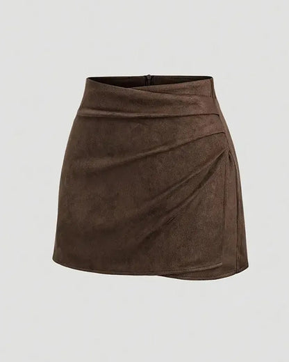 Retro Pleated Faux Suede Slim-fit Mid-waist Skirt