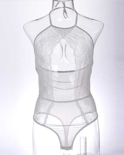 Sexy Lace Mesh Openwork Halter Bodysuit