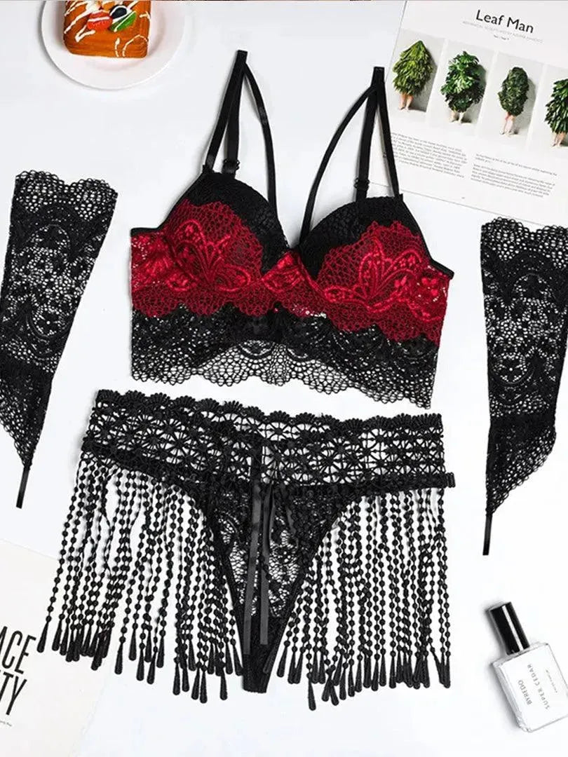 TESSY Wine Lace Lingeries Set