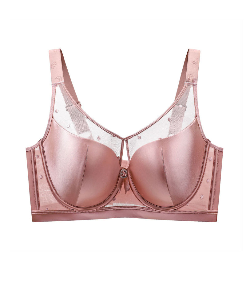 Satin Mesh See-through Patchwork Underwire Plus Size Push-up Bra